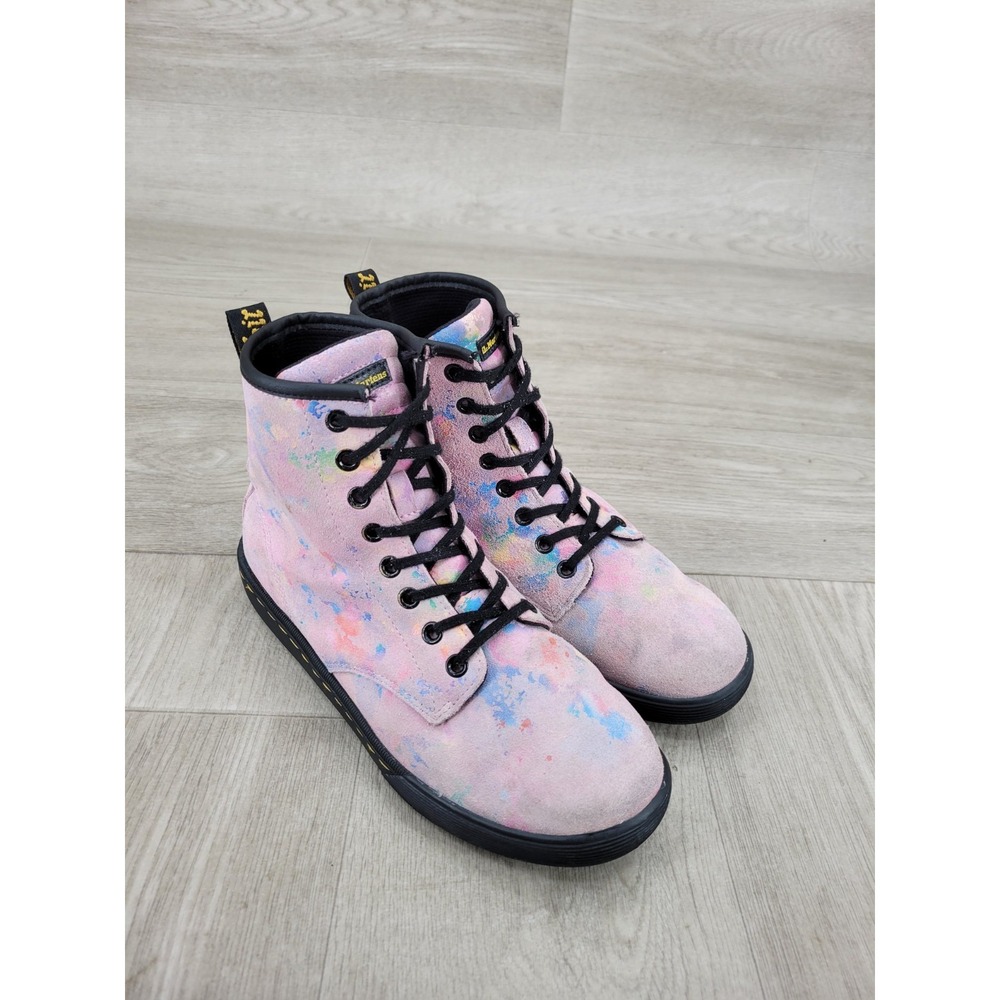 Dr. Martens Sheridan Paint Splatter Canvas Boots Women's 8 Pink High Top AW004